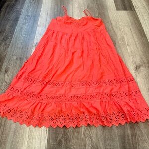 August the Label Summer Dress Womens 10 Pink-Orange Eyelet Lace Midi Length